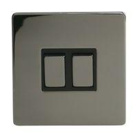 holder 10ax 2 way single black nickel effect double light switch
