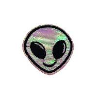 holographic alien iron on woven patch