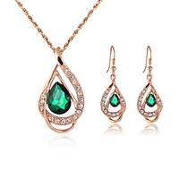 Hollow Drop Shape Rhinestone Pendant Necklace Earrings Jewelry Set