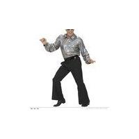 Holographic Sequin Shirt - Silver Costume For 70s Travolta Night Fever Theme