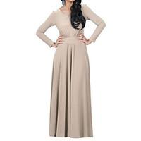 HOT! M-3XL Plus Size Women\'s Going out Casual/Daily Sexy Vintage Simple Sheath DressSolid Round Neck Maxi Long Sleeve Polyester Summer