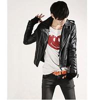 Hot Sale Men\'s Slim Fit Buckles Collar Leather PU Leather Jacket Coat