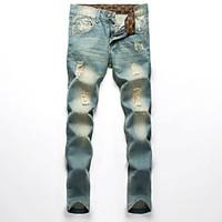 HOT! 28-36 Plus Size Men\'s hole patch ripped jeans Slim fit patchwork print denim pants Fashion long trousers