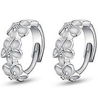 Hoop Earrings Simple Style Fashion Sterling Silver Imitation Diamond Flower Silver Jewelry For Daily Casual 2pcs
