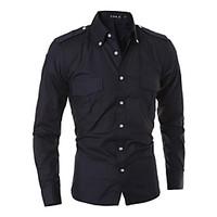 HOT Men cultivating long-sleeved shirt casual fashion solid color epaulette double pocket shirt MDUM28