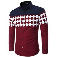HOT S-3XL Plus Size Men\'s Casual/Daily Simple Summer ShirtSolid Shirt Collar Long Sleeve Blue Pink Red Black Medium