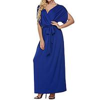 HOT! M-4XL Plus Size Women\'s Going out Casual/Daily Sexy Sheath DressSolid V Neck Maxi Short Sleeve Polyester Summer