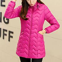 Hot Sale Women\'s Long Padded CoatSimple Casual/Daily Solid-Polyester Polyester Long Sleeve Hooded Pink / Red / Black