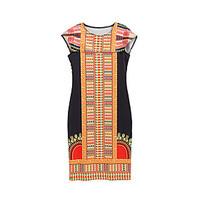 HOT! S-2XL Plus Size Women\'s Going out Casual/Daily Sexy Boho Bodycon DressPrint Round Neck Knee-length Short Sleeve Polyester Summer