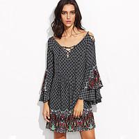 HOT! M-2XL Plus Size Women\'s Going out Casual/Daily Sexy Boho Loose DressPrint V Neck Above Knee Sleeve Polyester Summer