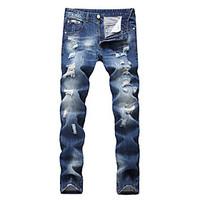 HOT! 28-42 Plus Size Ripped Denim Jeans Men\'s Mid Rise strenchy Chinos Pants Simple Slim Cut Out Solid High Quality Famous Brand Denim Jeans