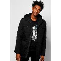 Hooded Parka With Patch Pockets - black