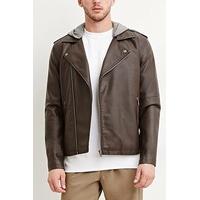 Hooded Faux Leather Moto Jacket