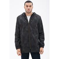 Hooded Leaf Print Utility Jacket