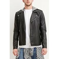 Hooded Faux Leather Moto Jacket