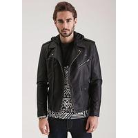 Hooded Faux Leather Moto Jacket