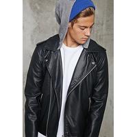 Hooded Faux Leather Moto Jacket