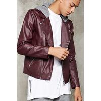 Hooded Faux Leather Moto Jacket