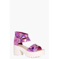 Holographic Buckle Detail Cleated Sandal - pink