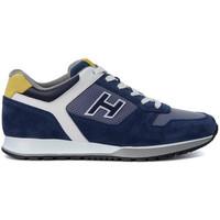 Hogan H321 blue, white and ochre leather sneaker men\'s Trainers in blue