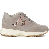 Hogan Interactive taupe suede sneakers with micorsequins women\'s Trainers in grey