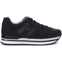 hogan h222 black leather sneaker with glitter details womens trainers  ...