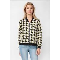 HOUNDSTOOTH PRINTED BOMBER JACKET