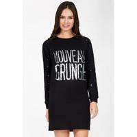 HOLEY SLEEVE SLOGAN SWEAT DRESS