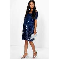 Hollie Sequin and Mesh Cap Sleeve Swing Dress - navy