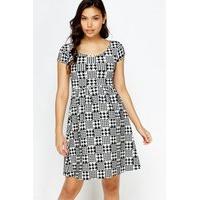 Houndstooth Textured Skater Dress