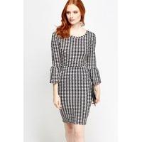 Houndstooth Flared Sleeve Dress