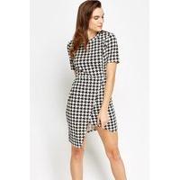 houndstooth wrapped hem dress