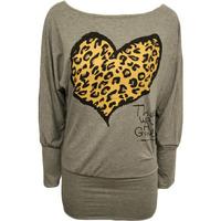 Hollie Leopard Heart Batwing Top - Grey