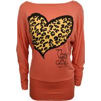 Hollie Leopard Heart Batwing Top - Coral