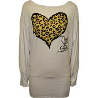 Hollie Leopard Heart Batwing Top - White