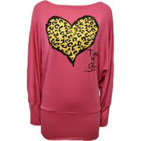 Hollie Leopard Heart Batwing Top - Cerise