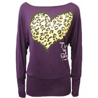 Hollie Leopard Heart Batwing Top - Purple