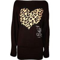 hollie leopard heart batwing top dark brown