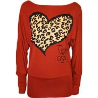 Hollie Leopard Heart Batwing Top - Rust