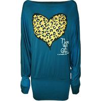 Hollie Leopard Heart Batwing Top - Teal