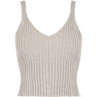 Holo Sleeveless Rib Knit Crop Top - Grey