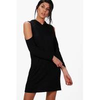 hooded rib knit dress black