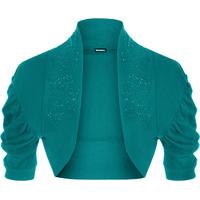 holly beaded ruched short sleeve shrug teal