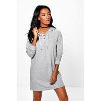 hoodie lace up sweat dress grey