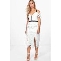 Holly Crochet Lace Open Shoulder Midi Dress - ivory