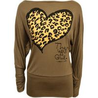 Hollie Leopard Heart Batwing Top - Brown