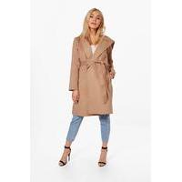 hooded belted wool coat camel