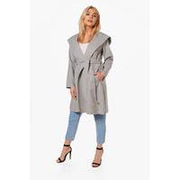 Hooded Belted Wool Coat - grey