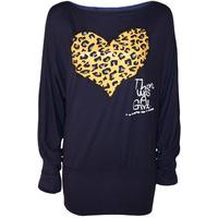 Hollie Leopard Heart Batwing Top - Navy Blue