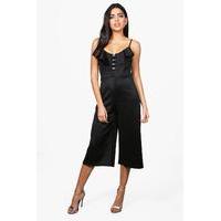 Hook and Eye Frill Culotte Jumpsuit - black